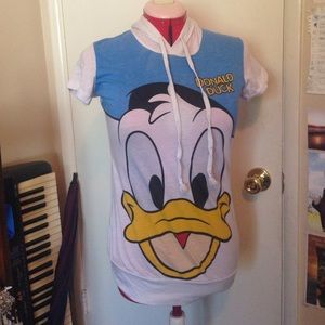 Rare Disney Donald Duck Hooded Tshirt Medium