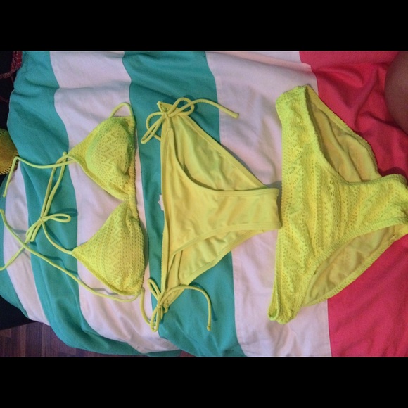 Neon yellow bikini with 2 bottoms