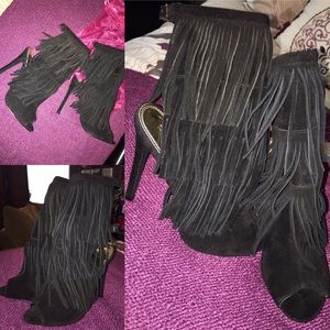 Black Fringe Booties