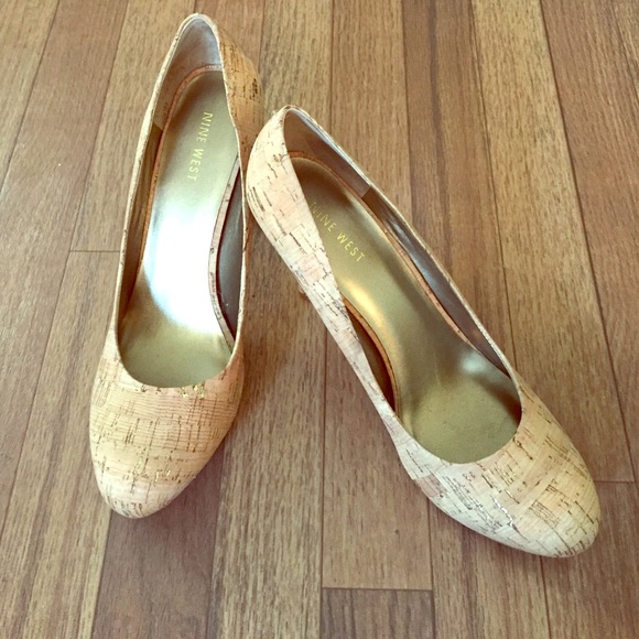 Nine West Gold sparkle cork heels