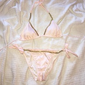 Victoria's Secret Bikini Swim Pink WhiteGold Chain