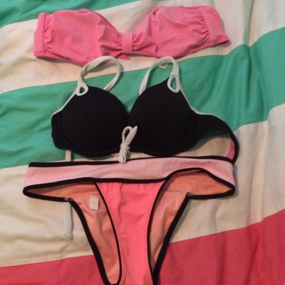 VS bikinis! Pushup halter:34B pink strapless top:M
