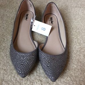 Grey Rhinestone Flats