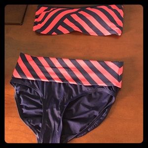 DKNY chic stripe fold over hipster and bandeau top