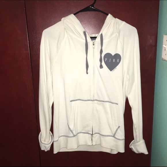 PINK white zip up sweater