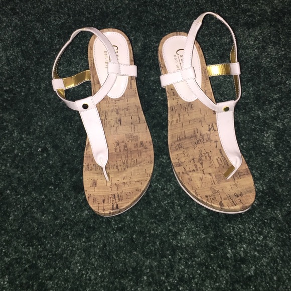 Chaps white sandals with small wedge heel