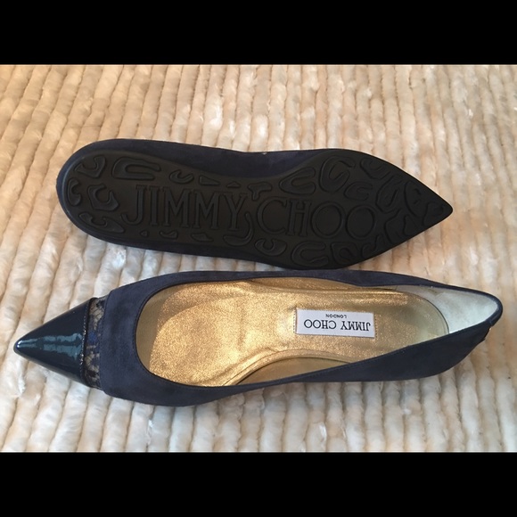 Jimmy Choo navy ballerina flat. Patent/lace/suede - Picture 2 of 4