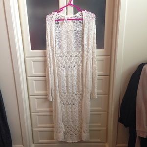 White Crochet Long Cardigan