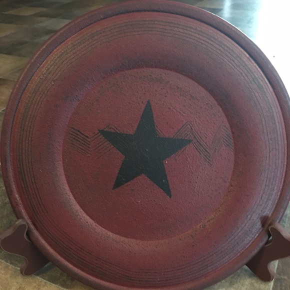Primitive 12" wooden plate with wooden stand