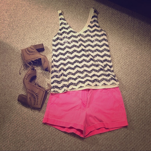 J. Crew chevron sequin top in navy and white