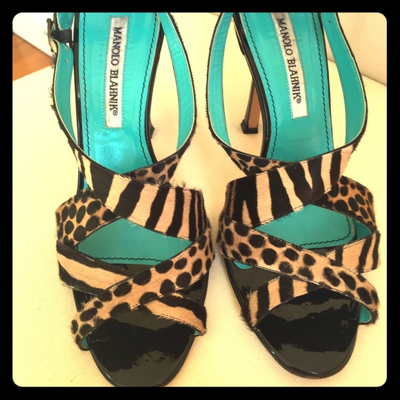 Manolo Blahnik Animal Print Strappy Heel Size 37