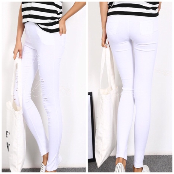 Super stretch distressed white skinnies - Picture 2 of 4
