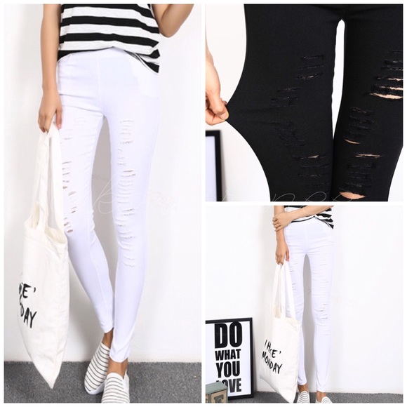 Super stretch distressed white skinnies - Picture 4 of 4