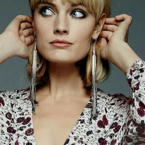 Ombre Black Gold Long Chain Duster Fringe Earrings