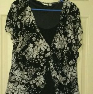 Cato blouse with sheer floral overlay