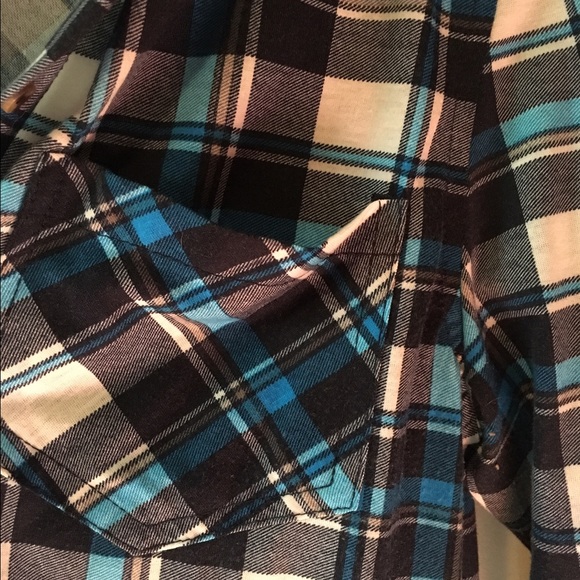 Bright blue plaid button up - Picture 2 of 2