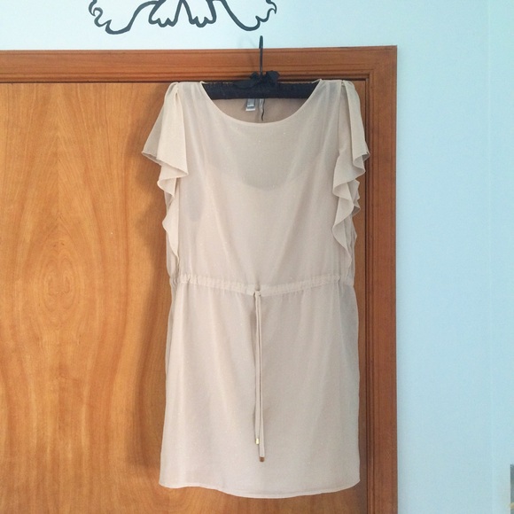 MNG Cream Gold Twinkle Drop Waist Dress