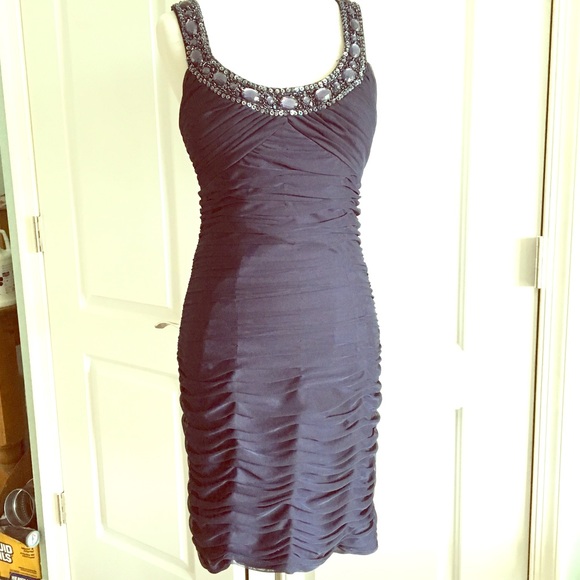 Cache navy blue mini dress beaded NWOT