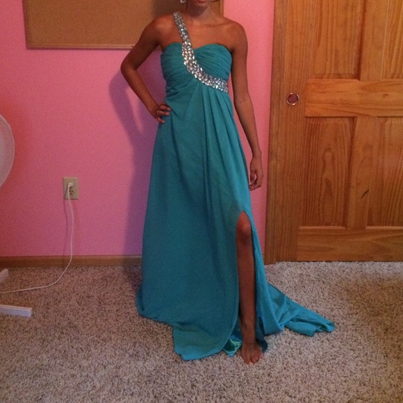 Blue one strap prom dress. WORN ONCE!!