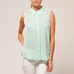 Mint Collar Button Up Top