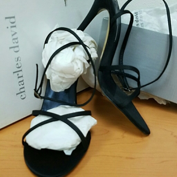 Charles David strappy black satin sandals "Sonnet"