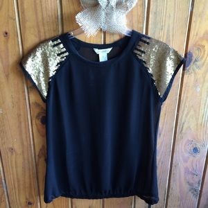 Black blouse with gold sequins