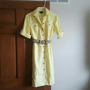 Tahari yellow button up dress