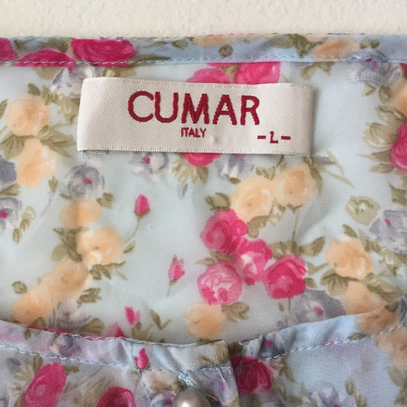 Cumar Blue Floral 2 Piece Ruffle Lace Blouse Top Shirt Size Large - Picture 4 of 4