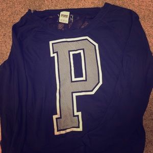 Navy half lace Pink Tee