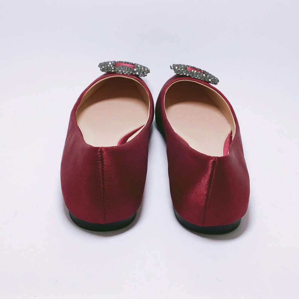 Burgundy Embellished Satin Ballerina Flats - Picture 5 of 5