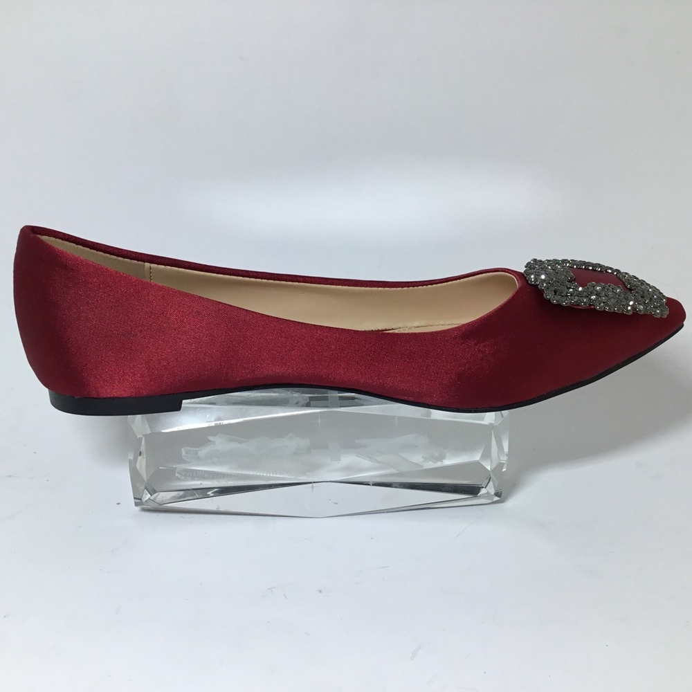 Burgundy Embellished Satin Ballerina Flats - Picture 4 of 5