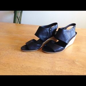 Camper black leather wedges