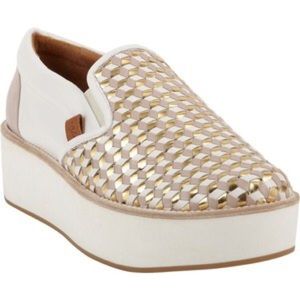 White and gold platform slip-on sneakers
