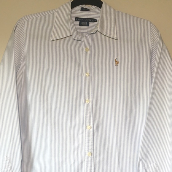 Ralph Lauren Women's Blue & White Striped Buttonup