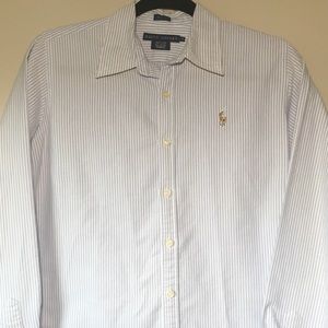 Ralph Lauren Women's Blue & White Striped Buttonup