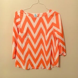 Orange and White Chevron Top