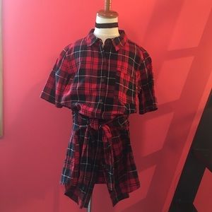 Forever 21 Tie-Waist Plaid Shirt Dress