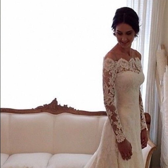 Trumpet lace over the shoulder wedding dress