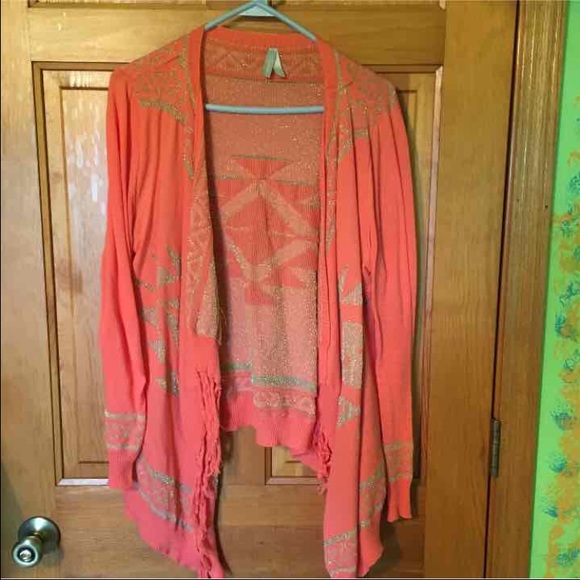 Vanity coral and gold cardigan