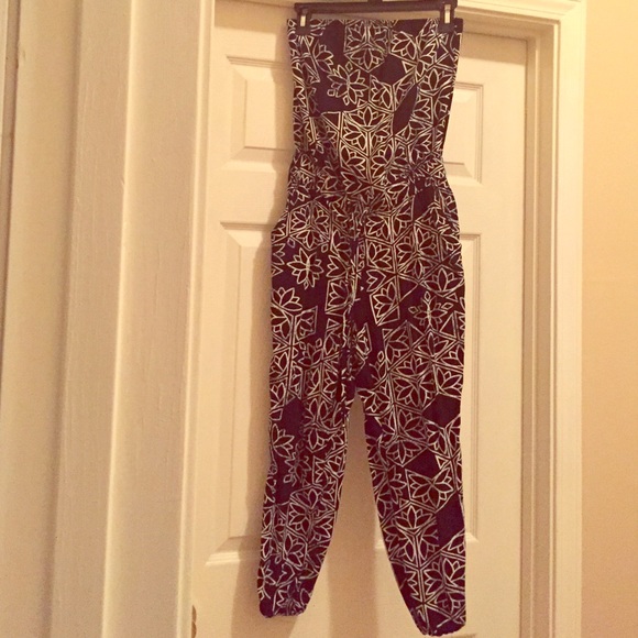 Black/whte Flower Print Bandeau Jumpsuit