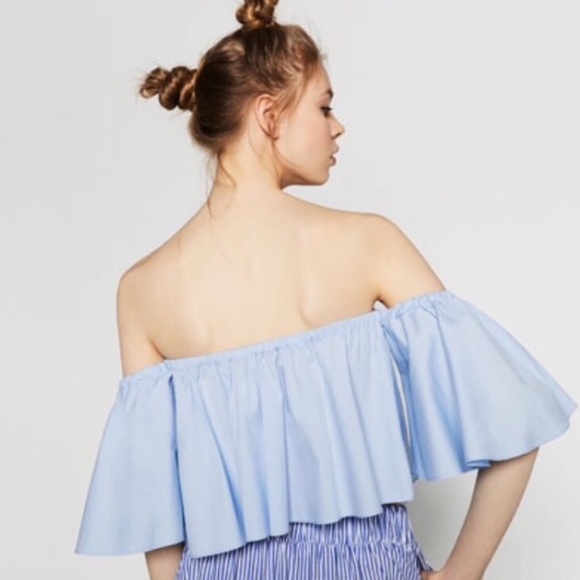 Zara off the shoulder top sky blue XS new sold out - Picture 3 of 5