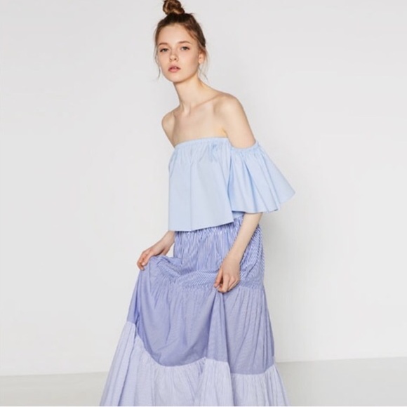 Zara off the shoulder top sky blue XS new sold out - Picture 2 of 5