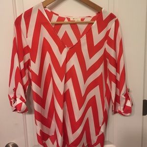 Everly red and white chevron blouse