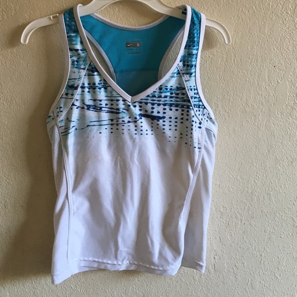 White and blue Nike workout shirt