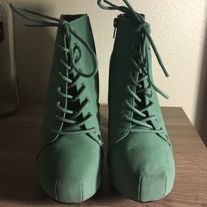 Teal heeled booties