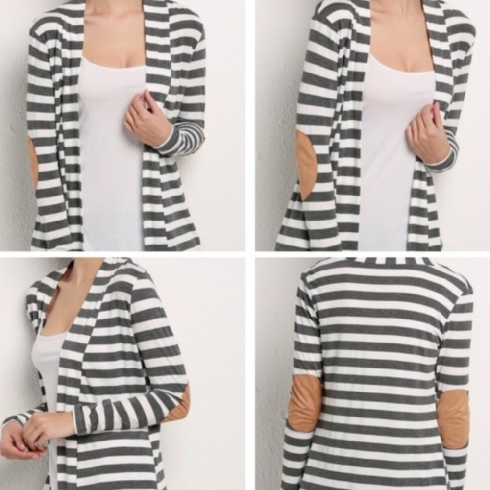 Striped Cardigan With Vegan Suede Elbow Patches - Picture 1 of 6