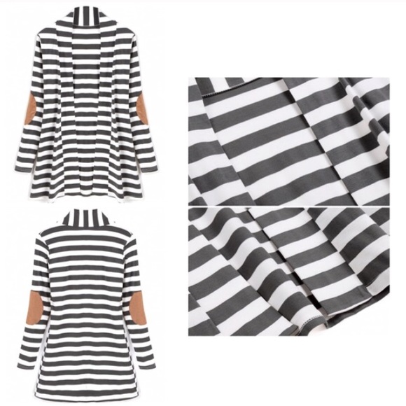 Striped Cardigan With Vegan Suede Elbow Patches - Picture 5 of 6