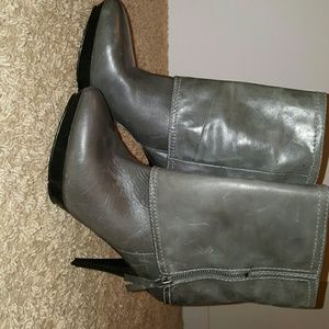 Grey Foldover Booties Weathered Leather. NWOT