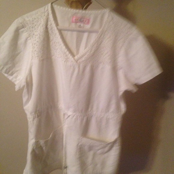 Koi Other - Gently worn white scrub top med