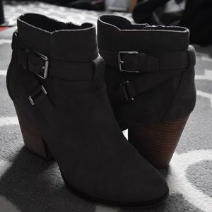 Cole Haan Grey Suede with Silver Buckles Booties